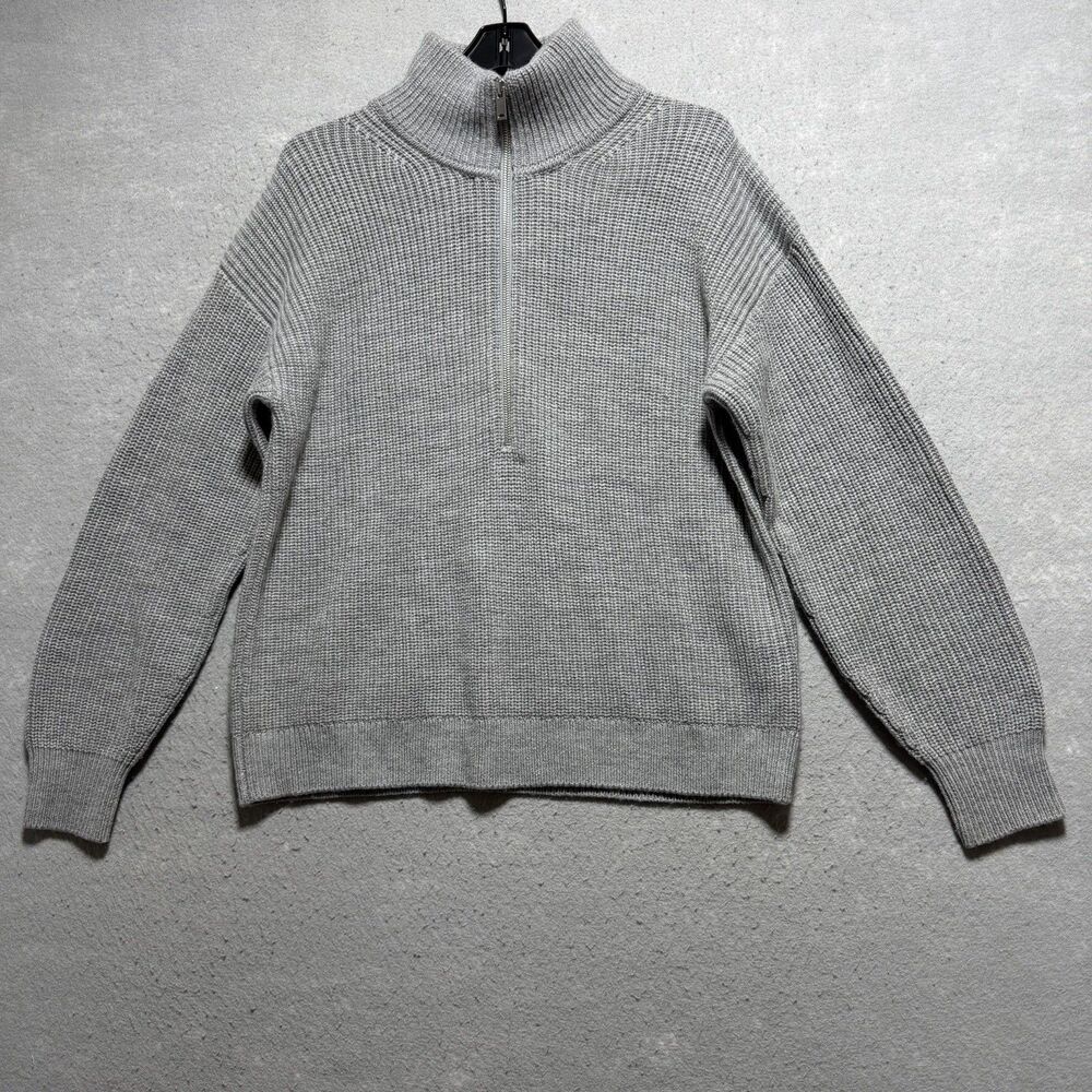 Quince Quarter Zip Sweater S Gray Ribbed Mock Neck Pullover 100% Merino Wool